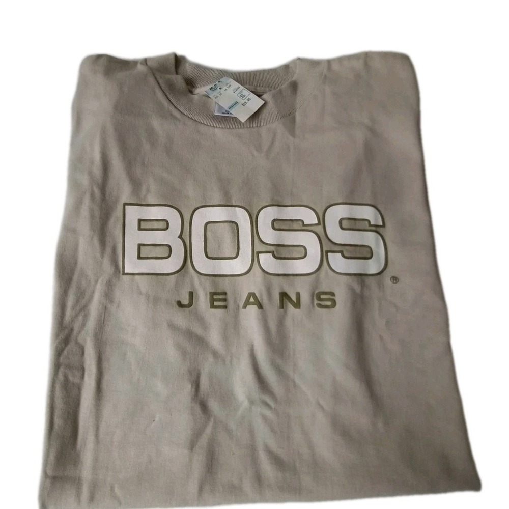 Vtg Hugo Boss Mens XL Logo Tan Cotton T-Shirt Single Stitch Graphic NOS Tags USA
